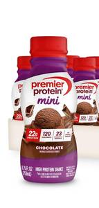 lot 4793 image: Premier Protein Shake MINIs, Chocolate, 22g Protein, 120 Calories, No Added Sugar, 8.75 fl oz, 6 Pack