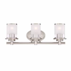 Hampton Bay Truitt 23.25 in. 3-Light Brushed Nickel Modern Transitional Vanity with Frosted and Clear Edge Glass Shades