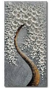 3D White Vertical Abstract Flower Tree Painting