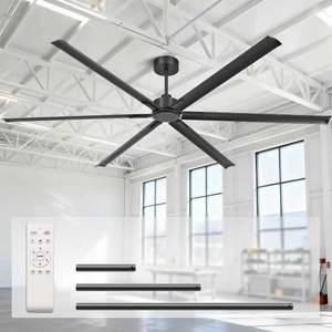 lot 330992 image: Retails for $439 120 Inch Large Industrial Ceiling Fans, HVLS Commercial Fan with DC Reversible Motor, 6 Black Aluminum Heavy Duty Blades, 6-Speed, Timer, 102040 Inch Downrods, for ShopBarnGarage (120 inch)