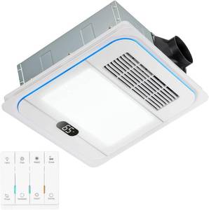lot 461101 image: Retails for $160 13.8 IN Bathroom Exhaust Fan with Light and Heater 1800W, 4 in 1 220 CFM Bathroom Exhaust Fan with Heater, 12W LED Light, Metal Housing 1.0 Sone with Heating, Ventilation, Remote Control