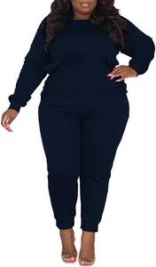 lot 2427 image: HBQ Plus Size Two Piece Outfits For Women Casual Round Neck Jogging Sets Long Sleeve Tracksuit With Pockets - 2XL