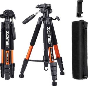 lot 2431 image: ZOMEi 188cm Heavy Duty DSLR Tripod Stand, Tall Multi-Functional Extension, Multi-Angle Shooting, Compatible with Cameras, Mobile Phones, Projector, Binoculars, Spotting Scope, Orange