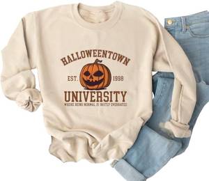 lot 2475 image: Yimoya Vintage Halloween Sweatshirt for Women Dancing Skeleton Sweatshirt Cute Pumpkin Sweater Blouse Tops XL
