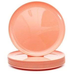lot 2490 image: Youngever 10 Inch Plastic Plates, Large Plates, Dinner Plates, Set of 9 (Peach)