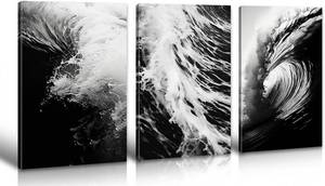 lot 2495 image: Large Black and White Wall Decor - Ocean Wave Canvas Prints Framed for Wall, Set of 3 Panels 12x16 Inch - Modern Seascape Art for Living Room, Bathroom, Bedroom - Ready to Hang