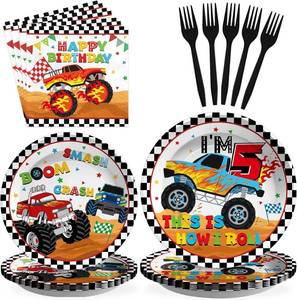 lot 2500 image: 96Pcs Truck 5th Birthday Supplies Truck Theme Plates and Napkins Tableware Sets Racing Car Birthday Party Decorations for Kids Boys Car 5 Year Old Themed Party Favors Serves 24