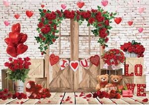 lot 2503 image: 10x8ft Valentines Day Backdrop Rustic Wood Door Red Love Heart Photography Background for Mothers Day Bridal Shower Valentine Day Party Decoration Banner Portrait Photo Booth Props