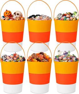 lot 2509 image: 6 Pack 9.8 x 5.9 Inch Thanksgiving Candy Buckets Bulk Pumpkin Felt Popcorn Pails Pirate Ghost Bat Reusable Goodie Bags Party Favors Portable Mini Small Gifts(Simple Style)
