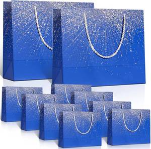 lot 2510 image: swihorab Gift Bags, 10 Pcs Large Portable Paper Gift Bag with Handles, Blue Thank You Party Favor Bags Birthday Gift Bag for Shopping Wedding Party