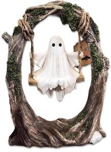 lot 2523 image: 2025 Cute Spooky Halloween Decor - Ghost on a Tree Swing, Ghost Figurine & Ornament for Indoor Outdoor Porch, Garden, Patio, Lawn, Desktop, Bookshelf Decorations