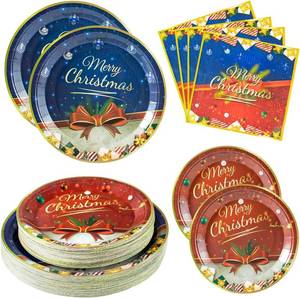 lot 2530 image: 180PCS Christmas Paper Plates and Napkins, Disposable Dinner Plates and Napkins Set for 60 Guests, Party Table Decorations