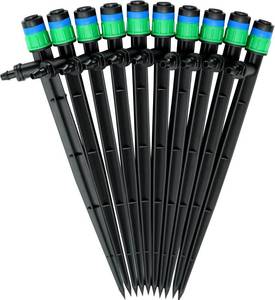 lot 2543 image: Drip Irrigation Drippers 360 Degree Micro Sprinklers Pressure Compensating Emitters with Stake for 14 inch Tubing Watering System Spike Bubbler Heads Parts, 20-Pack