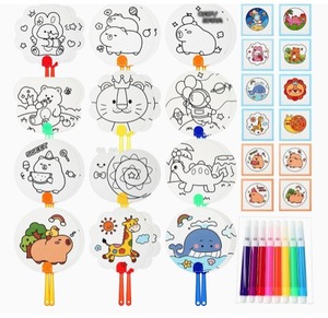 lot 2544 image: Beeveer 48 Pcs Kids Paint Party Favors Set 24 Coloring Hand Fans with 24 Watercolor Markers Paint Your Own Kit for Children DIY Art Crafts Classroom Summer Birthday Return Gifts(Paddle Style)