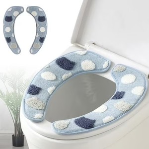 lot 2560 image: Thick and Warm Toilet Seat Cover   Washable, Reusable Cushion with Adhesive Back & Decorative Pattern for Comfort & Insulation (Brown)