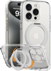 lot 2574 image: COOLQO for iPhone 15 Pro Case, Compatible with MagSafe, 360  Magnetic Ring Holder Silver Stand