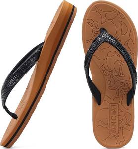lot 2580 image: ONCAI Womens Flip Flops with Rhinestone, Arch Support Yoga Mat Comfort Walking Summer Beach Thong Sandals with Plantar Fasciitis Rubber Soles US Size 8