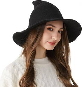 lot 2604 image: Komotu Halloween Witch Hat for Women Wide Brim Foldable Wool Hats for adult wizard Party Cosplay Costume Accessory
