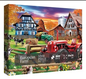 lot 2651 image: Fall Farm Animal Puzzles for Adults 1000 Pieces, Challenging Tractor Barn Cow Chicken Jigsaw Puzzles, Funny Autumn Horse Puppies Flower Puzzle