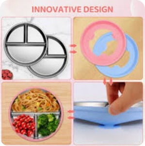lot 2661 image: Stainless Steel Toddler Plate, 9 Inch Suction Plates for Toddlers, Baby Plate for Toddlers 1-3, Non-Toxic BPA-Free Microwave Dishwasher Safe - 2 Packs