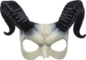 lot 2675 image: vickkt Goat Ram Horns Devil Mask Masquerad Animal Cosplay Half Face Headwear for Halloween Party, Brown