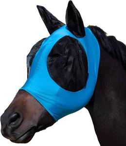 lot 2682 image: 2Pcs Horse Fly Mask Horse Supplies   Fly Masks for Horses with Ears, Soft Fine Mesh & Lycra Fabric, UV Protection Breathable Stretchy, One Size Fits All (Blue)