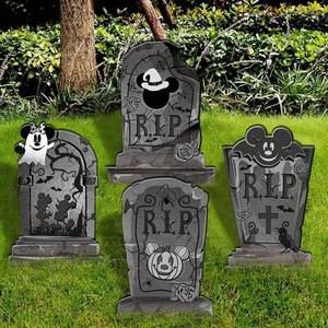 lot 2695 image: 4pcs Halloween Decorations Outdoor Yard Sign, Mouse Tombstone Halloween Yard Decorations with Plastic Stakes, Waterproof Gray Ghost Tombstone Horror Party Lawn Sign