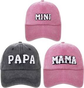 lot 2713 image: baotongle 3pcs Papa Mama and Mini Hats for Women Girls, Funny Adjustable Embroidered Cotton 3D Mom Daughter Baseball Cap