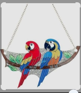 lot 2715 image: Stained Glass Window Hanging Birds, Marzovitra 6 inch Large Parrot Suncatchers for Windows Hanging Hummingbird Gifts Bird Decor for Garden, Home Sun Catcher Window Decor Glass Art Decor