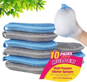 lot 2724 image: Dish Sponge Kitchen Sponges Multipurpose Cleaning Sponge All-Purpose Sponges Non Scratch Kitchen Sponge Cleaning Mat Used for Cleaning Non Stick Cookware,Kitchen Pans MGLDEM (Blue,Gray-10 Packs)