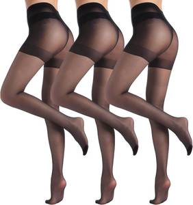lot 2736 image: 3 Pairs Sheer Tights for Women, 20 Denier Nylon Sheer Black Tights,Black,Nude,S