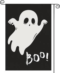 lot 2741 image: Lot of 2, Halloween Ghost Garden Flag 12x18 Vertical burlap Double Sided, Boo Spooky Yard Flag Holiday House halloween decoration Welcome Garden Flag For Outdoor Patio,Lawn Farmhouse Yard Decoration