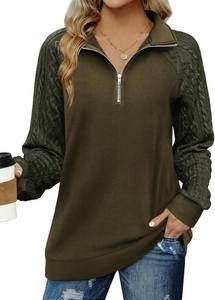 lot 2773 image: Zeagoo Women Sweatshrits Quarter Zip Pullover Lightweight Sweatshirt Casual Cable Knit Sleeve Hoodies Loose Outfits Clothes Medium.