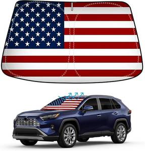 lot 2776 image: American Flag Car Windshield Sun Shade Compatible with Toyota RAV4 2019-2024 2025, Foldable Reflective USA Patriotic Window Sunshade for UV Protection & Heat Reduction