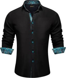 lot 2777 image: DiBanGu Mens Dress Shirt Long Sleeve Casual Button Down Shirts Regular Fit Inner Contrast Shirt for Business Party 2XL