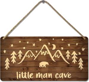 lot 2779 image: Little Man Cave Sign Woodland Nursery Wall Decor for Baby Boys Rustic Bear Forest Animal Wood Signs, Nursery Room Decor for Boys Bedroom Farmhouse Sign Wooden Wall Art 12x6 Inch