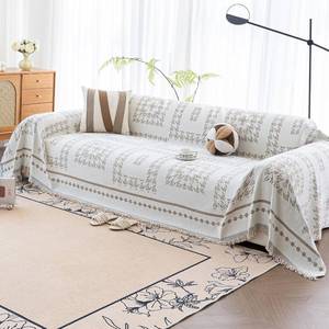 lot 2783 image: Houndstooth Couch Cover Blanket, Couch Blanket Cover, Boho Couch Cover, Chenille Sofa Covers Washable, Large Couch Covers for 2-3 Cushion Sofa(1pcKhaki71 118)
