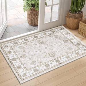 lot 2787 image: Smiry Floral Area Rug, 5x7 Feet Vintage Print Pattern, Machine Washable Non-Slip Floor Carpet, Low Pile Throw Rugs for Living Room, Bedroom, Dining Room, Laundry Indoor Home Decor, Beige