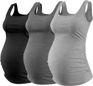 lot 2808 image: Ecavus Womens Maternity Tank Top 3 Pack Square Neck Ruched Side Soft Stretch Ribbed Comfortable Basic Shirt Large