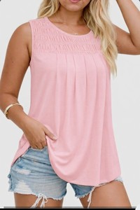 lot 2817 image: DOLNINE Plus-Size Tank Tops for Women Summer Flowy Pleated Tees Casual Crewneck Cami Shirts Basic Sleeveless Tunics light pink XXL