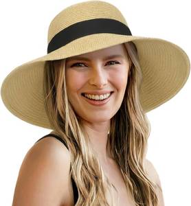 lot 2832 image: Senker Fashion Sun Hats for Women - Oversize Large Straw Beach Hat for Summer Floppy Wide Brim Packable Roll Up UPF 50 Sand