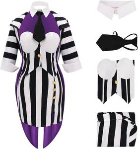 lot 2845 image: Betelgeuse Costume for Women Black and White Striped Suit Beetle Corset Skirt Tuxedo with Tie Sets Small