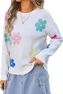 lot 2850 image: Angashion Womens Sweaters Flower Print - Crewneck Knitted Long Sleeve Sweaters Fall Winter Pullover Casual Top Large
