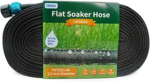 lot 506 image: Flat Soaker Hose 75 FT for Garden Beds, 75Ft 12 Linkable Consistent Drip Irrigation Hose Save 80% Water, Leakproof Heavy Duty Double Layer Sprinkler Hose