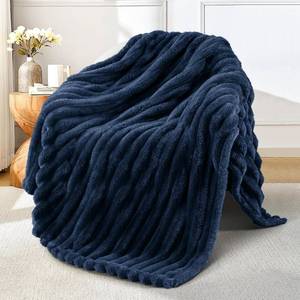 lot 11544 image: Exclusivo Mezcla Fleece Throw Blanket for Couch, Super Soft Striped Jacquard Bed Blanket, Lightweight Fuzzy Cozy for All Seasons, 50x60 Inches, Navy Blue