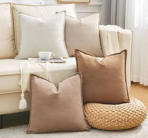lot 11546 image: Throw Pillow Covers Set of 4 Neutral 18x18 Inch Pillow Covers, Soft Chenille Farmhouse Decorative Pillowcases for Couch Sofa Bed Living Room, Home Boho Decor, Modern Cushion Covers