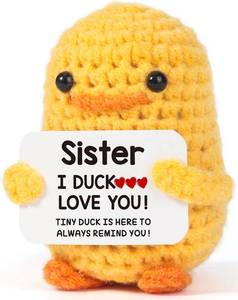 lot 11561 image: MBL Sister Valentines Birthday Gifts - Valentines Day Funny Cute Small Crochet Duck Graduation Stocking Stuffers Christmas Mothers Gift for Sisters Sis Big Little Soul Sister