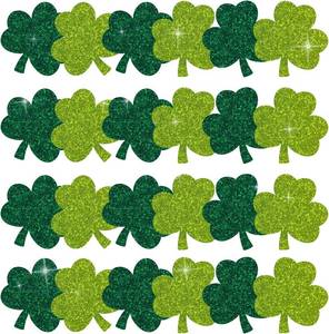 lot 11567 image: Lot of 3, 60 Pcs St. Patricks Day Glitter Bulletin Board Borders Sparkly Green Shamrock Clover Self-Adhesive Border Trim Sticker Decals for Home Classroom Irish Party Wall Decoration
