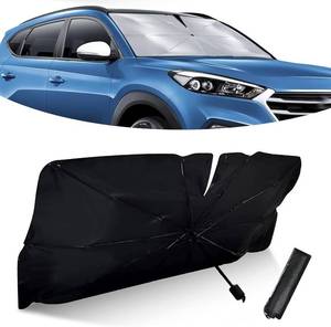 lot 11568 image: 1 PC Car Front Sunshade, 31 x 55 Open Type Ten-Bone Recessed Umbrella Style Foldable Windshield Cooling Sunshade, Portable Storage Accessory, Suitable for Most Car Models (Silver)