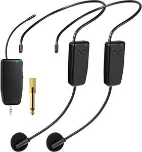 lot 11579 image: Wireless Microphone System for 2 People,160ft Range, 2.4G Dual Wireless Headset Mics for Karaoke Speaker, Amplifier, Mic Speakers, PA System, Yoga,Teaching, Fitness